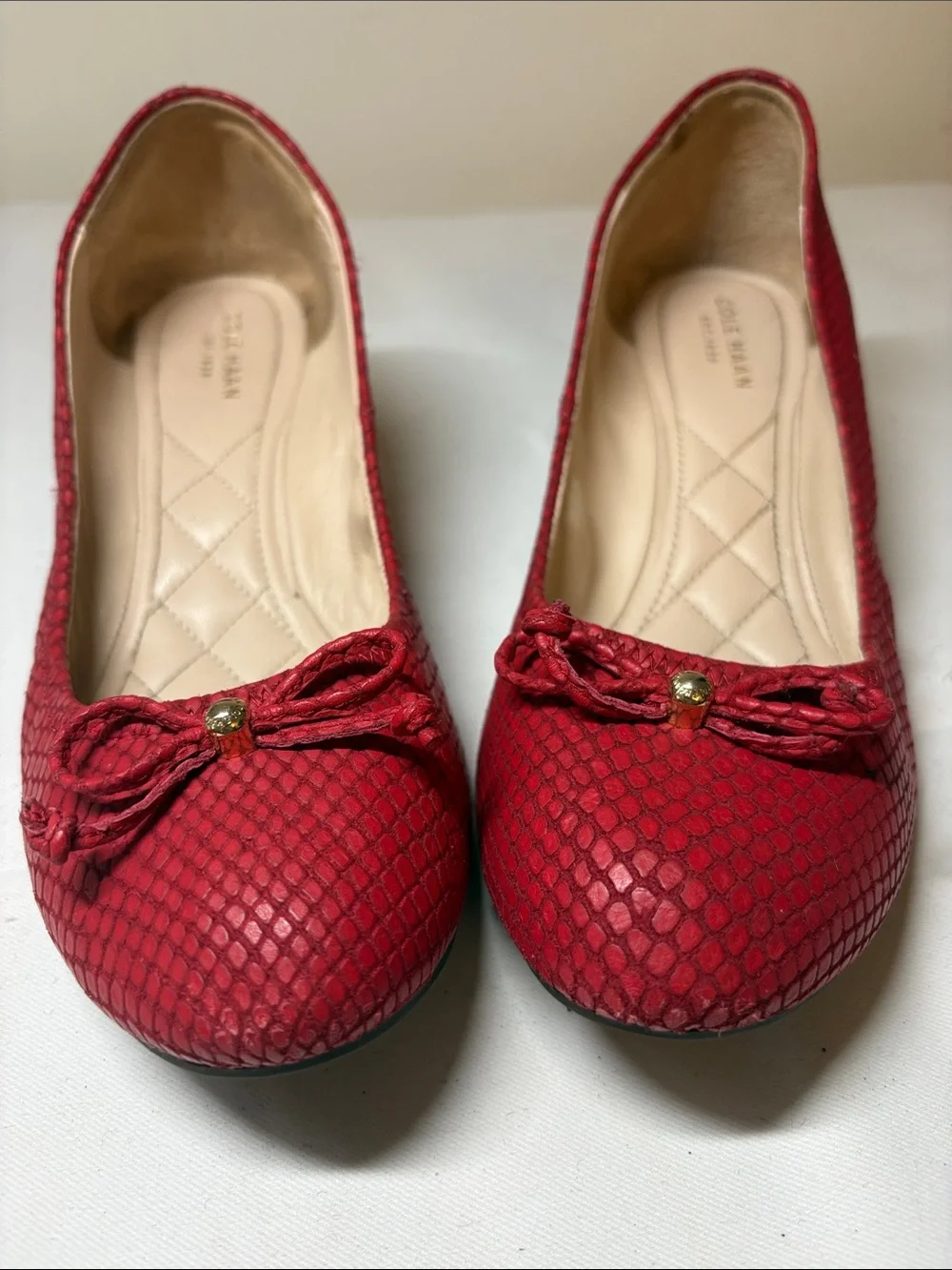 Cole Haan Red Textured Leather Wedge Flat Size 8